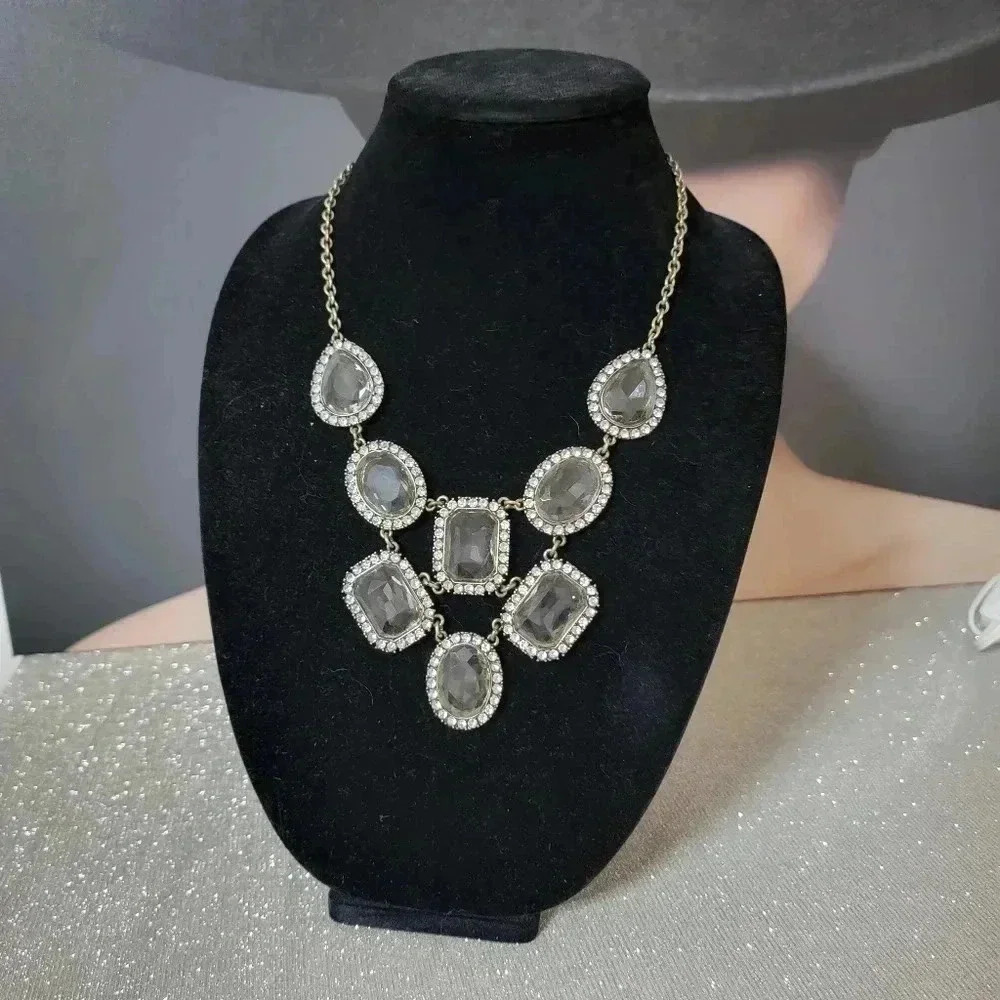J. Crew Crystal Rectangle, Oval and Teardrop Statement Necklace